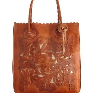 PATRICIA NASH CAVO TOOLED LEATHER TOTE W/ CUTOUTS